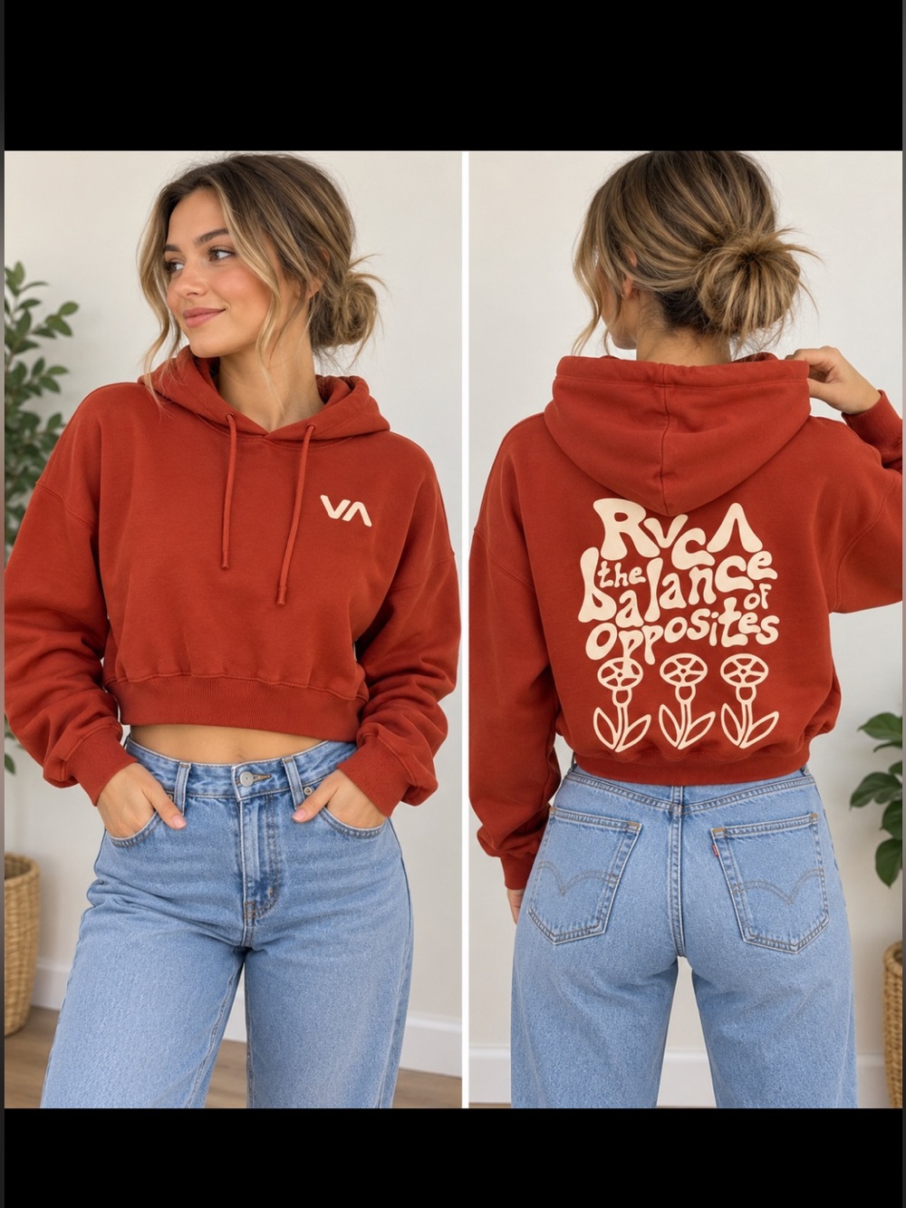 RVCA Balance of Opposites Graphic Hoodie Rust Orange Size S